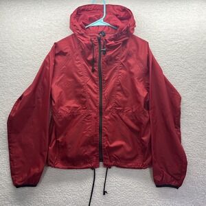Gap Windbreaker Womens Small Red Long Sleeve Zip Up Hooded Packable Chore Grunge